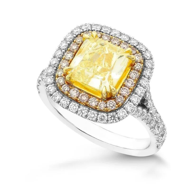 Кольцо с бриллиантом фенси колор. Кольцо fancy yellow. кольцо с желтым бриллиантом радиант.