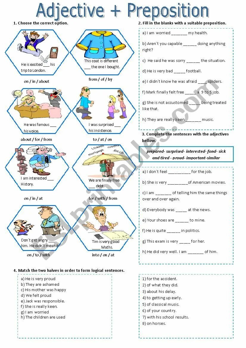 Choose suitable prepositions