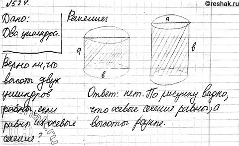 Осевое сечение двух цилиндров равны верно