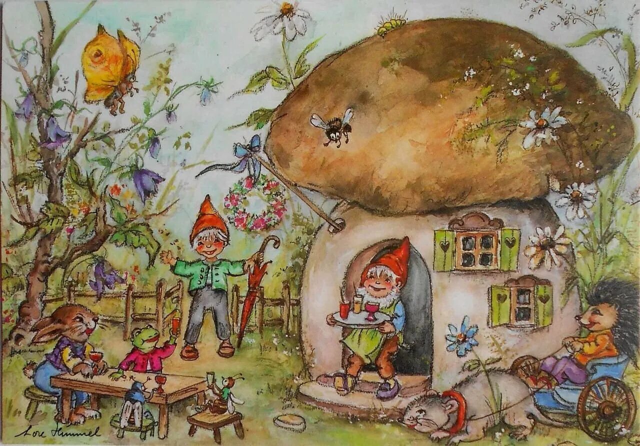 Сказка про доброго гнома. Сказочный домик гриб. Сказочный домик иллюстрация. Сказочные домики гномов. Жилища гномов в грибах.