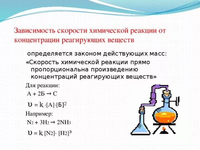 Зависимость скорости концентрации реагирующих веществ. Зависимость скорости реакции от концентрации реагирующих веществ. Концентрация скорость химической реакции пример. Концентрация реагирующих веществ формула. Зависимость скорости химической реакции от концентрации.