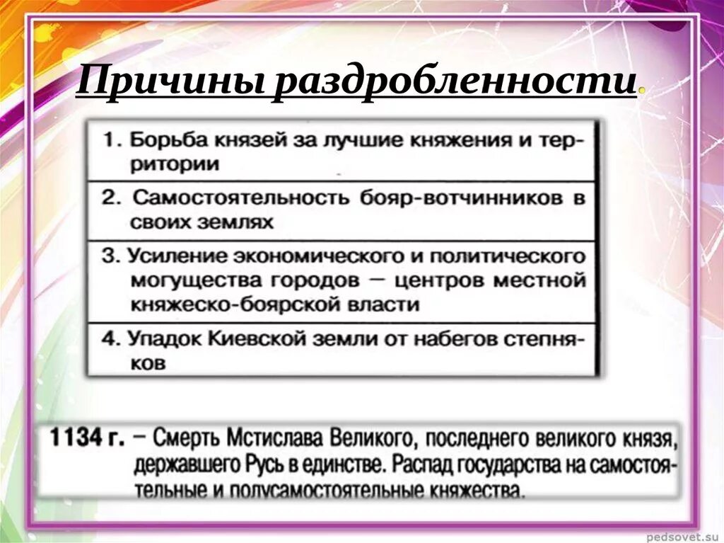 Причины и последствия раздробленности 6 класс история. Причины политической раздробленности на Руси. Причины раздробленности на Руси. Причины политической раздробленности. Причины политической раздробленност.