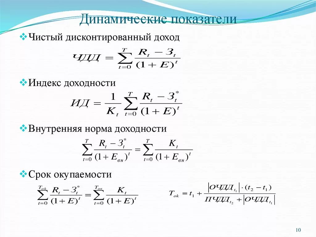 Срок окупаемости чистый дисконтированный доход