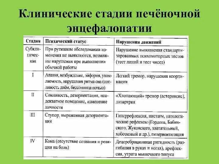 Клинические признаки острой печеночной энцефалопатии. Тадий печеночной энцефалопатии. Клинические проявления печеночной энцефалопатии. Печеночная энцефалопатия стадии. Стадии печеночной энцефалопатии