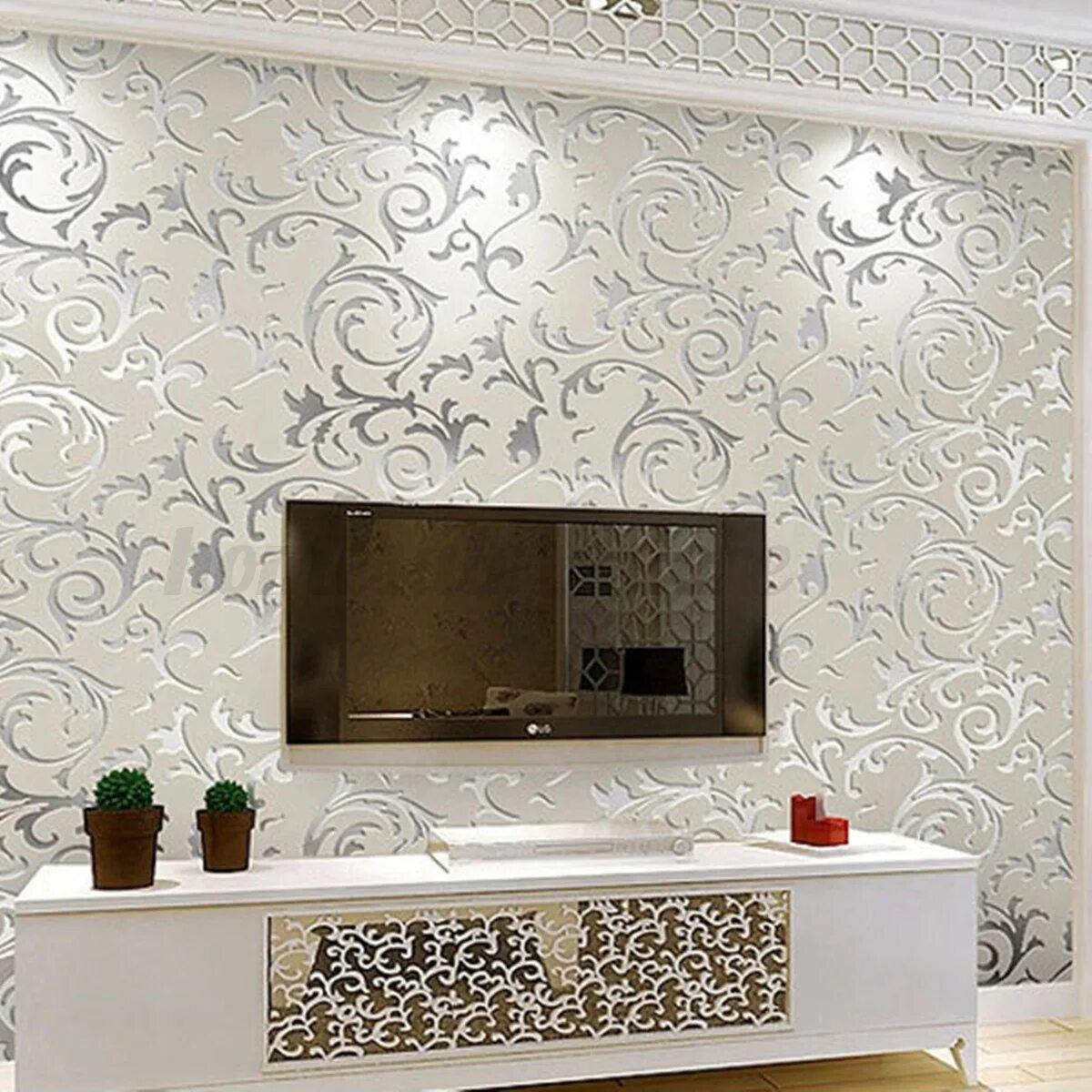 Какие обои в моде 2025 для зала. 3d silver victorian wall sticker damask embossed. расцветки обоев для зала. стильные обои для гостиной. коллекция обоев для гостиной.