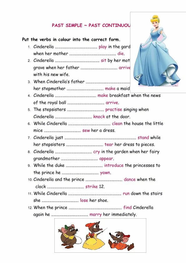 Золушка на английском языке. Cinderella задания на английском языке. Past simple. Past simple в английском языке. Past simple past continuous exercise pdf