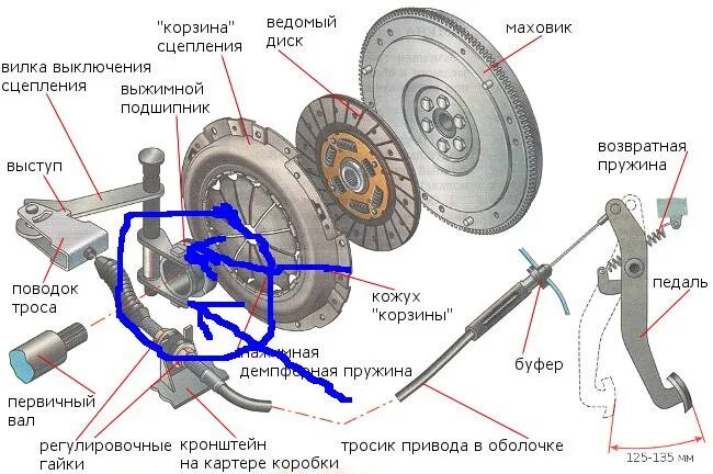 Почему ведет сцепление. Устройство сцепления Калина 1. Сцепление Калина 1.4 16 клапанов схема. Схема сцепления 2114 выжимной подшипник.