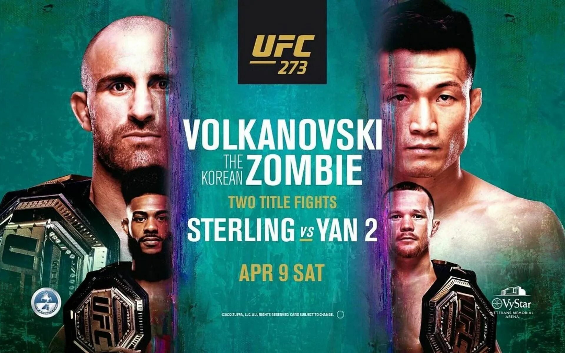 Юфс 14 апреля 2024. UFC корейский зомби Волкановский. Юфс 273 Постер. UFC 273 Чимаев.