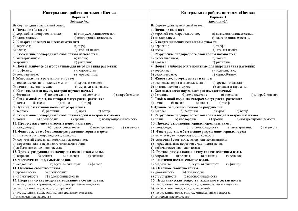 Тест по теме почвы 8 класс география