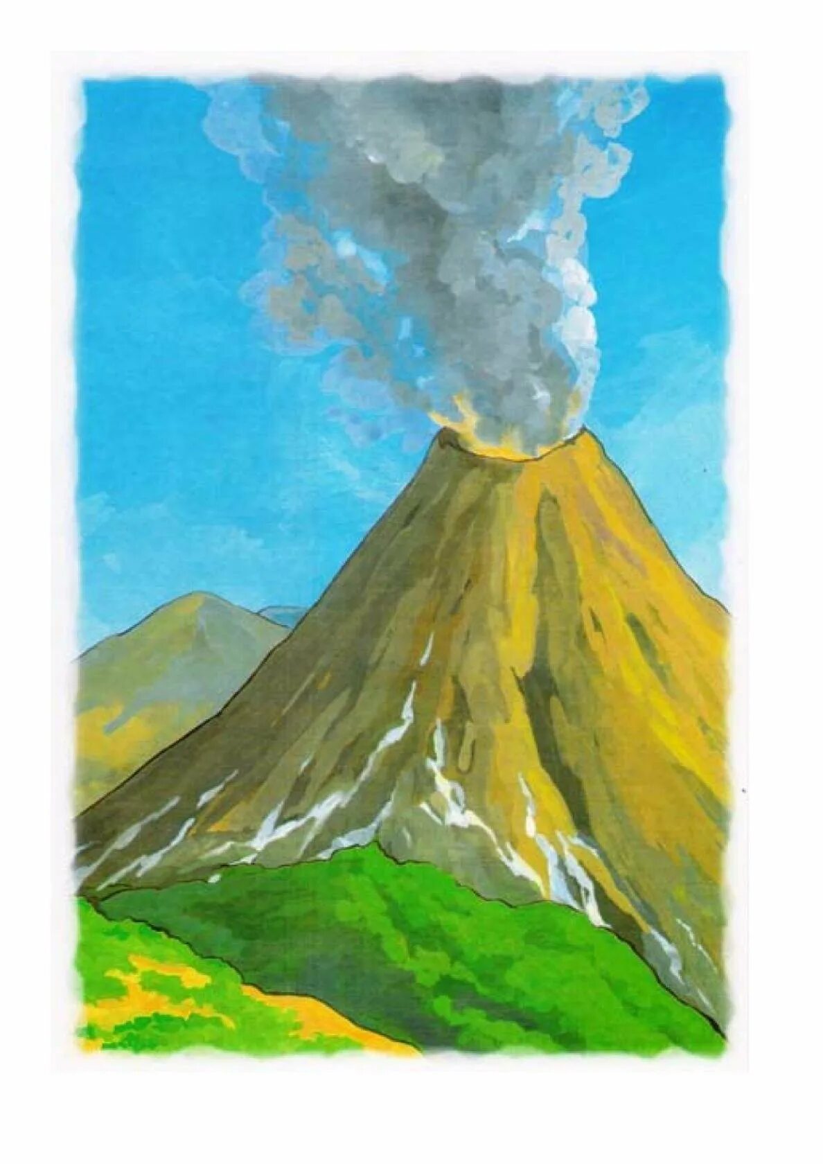 Вулкан рисунок. Вулкан гуашью. Вулкан рисунок для детей. Нарисовать вулкан. Рисунок вулкана 5 класс