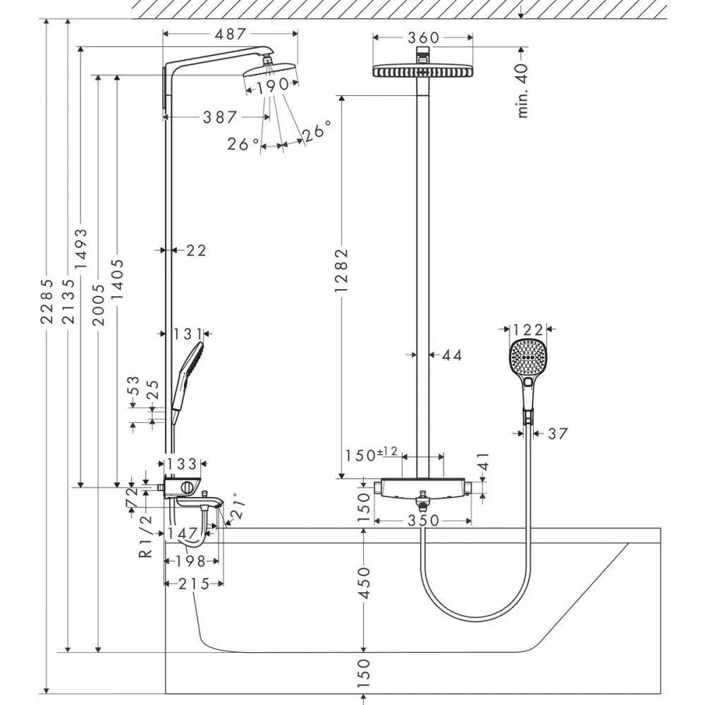 Размеры душевых смесителей. Raindance e Showerpipe 360 1jet термостат. Hansgrohe Raindance select e 360 Showerpipe 27113400,. Высота установки водорозеток для душевой стойки. Душевая система Hansgrohe Raindance select e 360 Showerpipe.