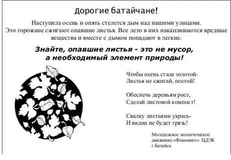 Не сжигайте листья листовка в садик
