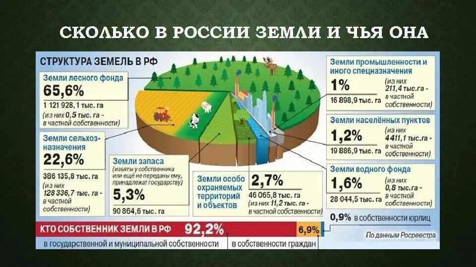 Земельные вопросы рф. Категории земель земельного фонда России. Сколько процентов земли в России. Сколько земли у России. Площади категорий земель РФ.