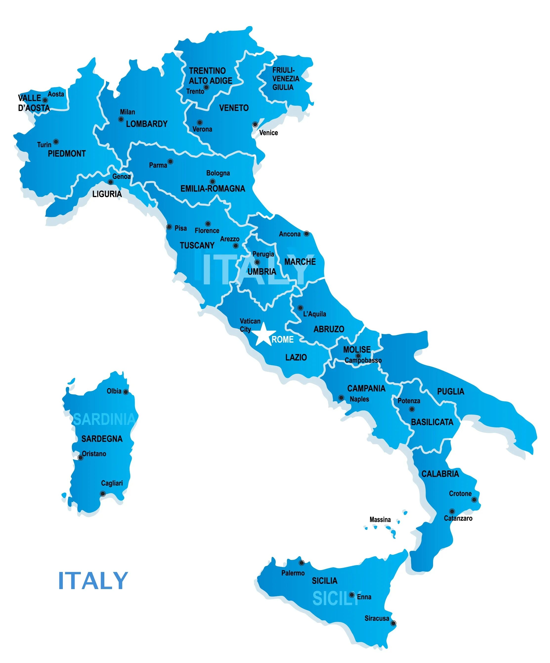 Италия части страны. Карта Италии на английском языке с городами. Провинции Италии на карте. Регионы Италии на карте. Политическая карта Италии.