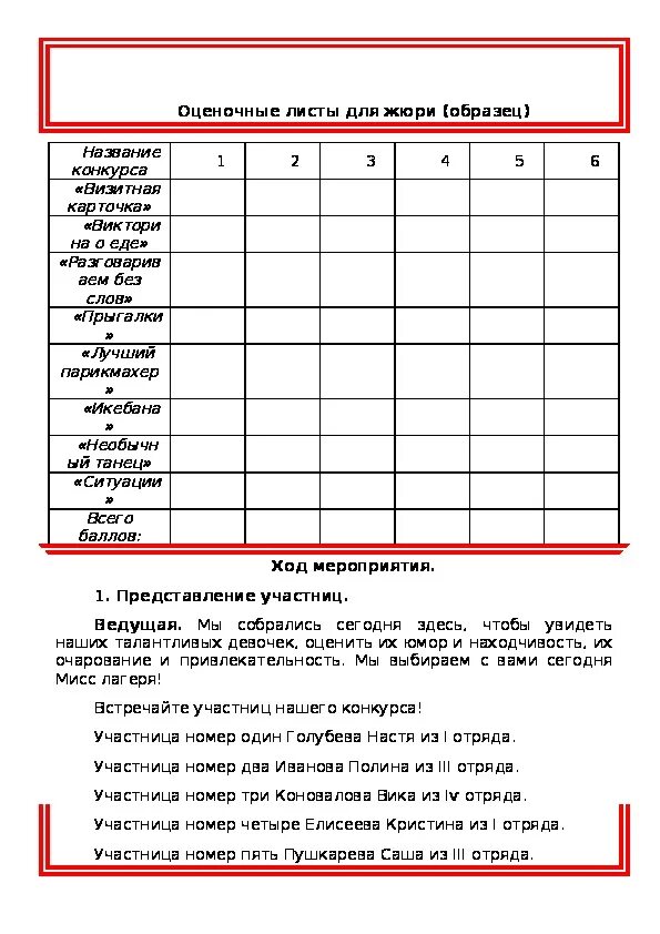 Конкурс листа. Оценочный лист на конкурс красоты для жюри. Оценочный лист для жюри конкурса талантов.