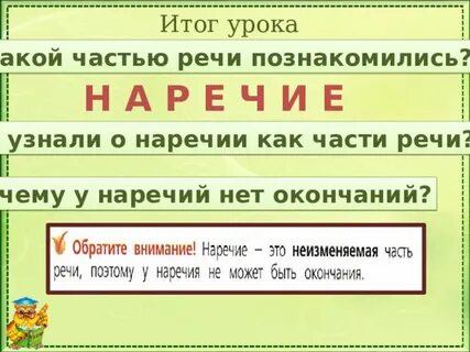 Открытый урок наречие 4 класс