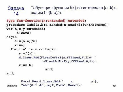 Табулирование функции