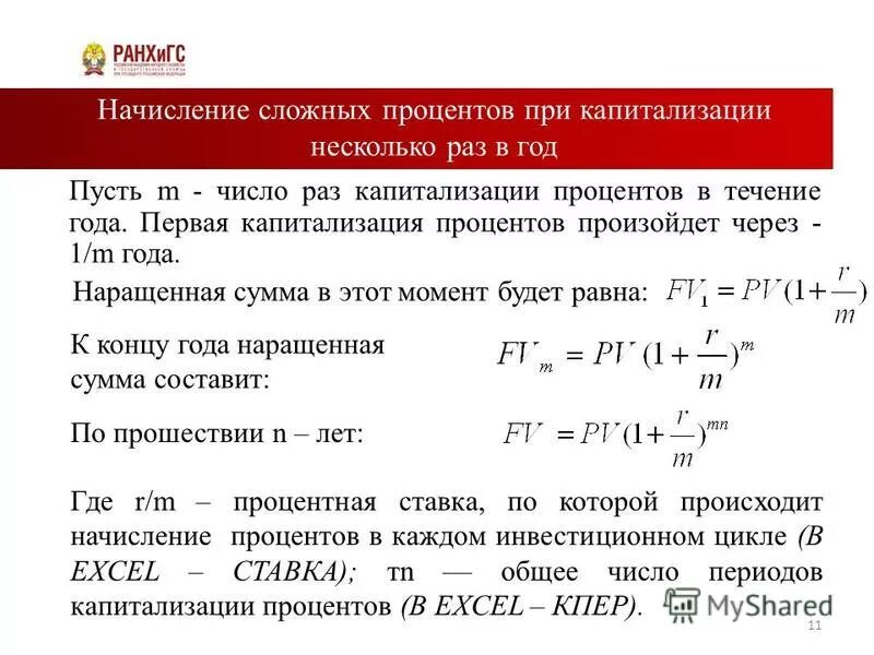 Капитализация при начислении сложных процентов. Сложная процентная ставка. Схема начисления сложных процентов на вклад. Формула капитализации процентов. Операции с процентами в банке