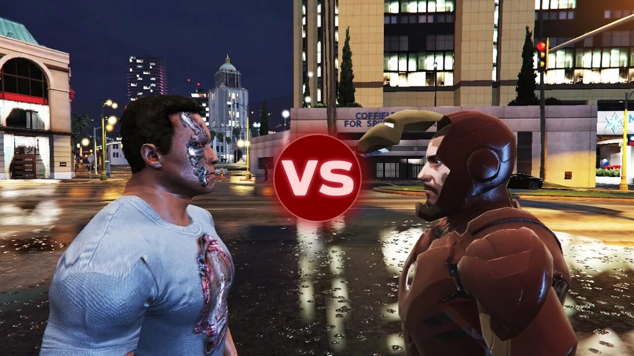 Gta battle. Iron man vs Terminator. ГТА 5 Терминатор против железного человека. Терминатор против железного человека. GTA V Terminator 2 vs Terminator 3.