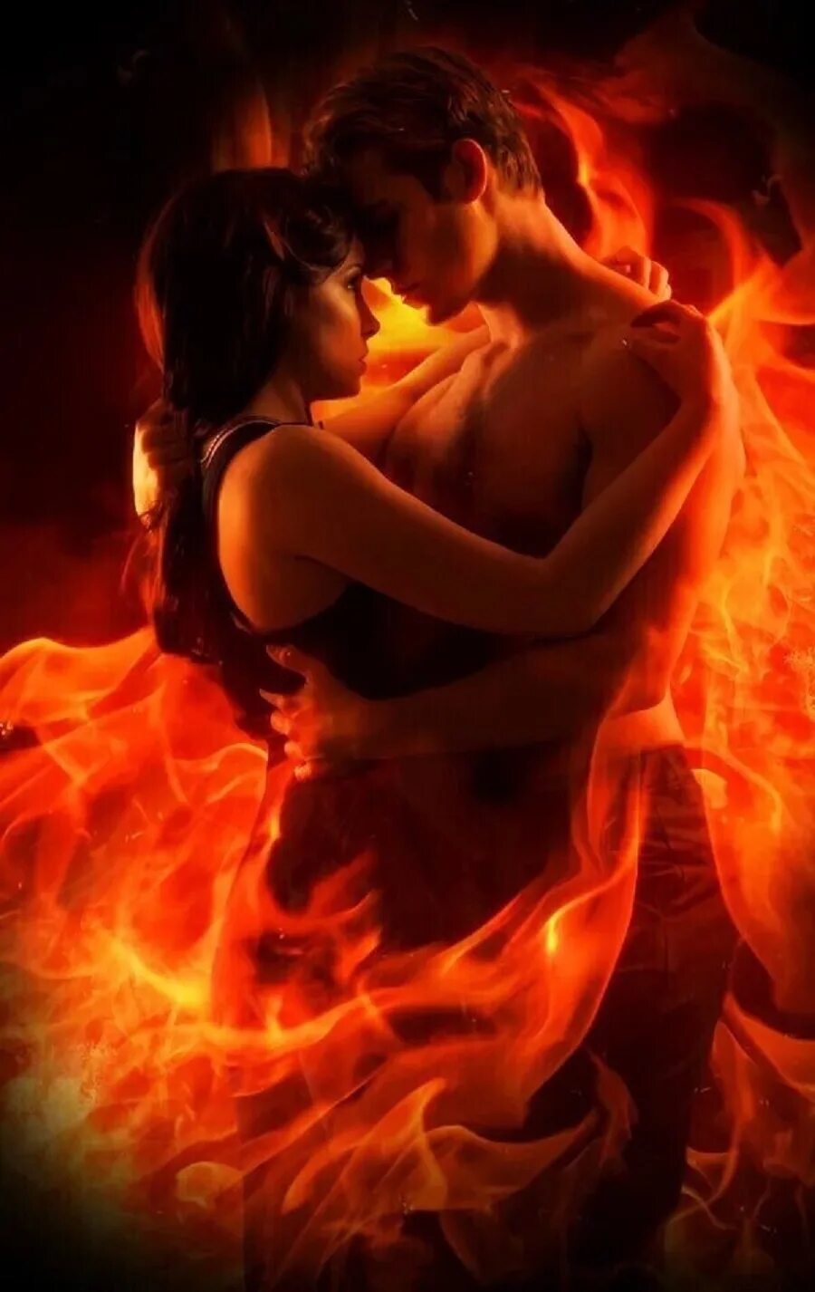 Горячая любовь. Мужчина и женщина в огне. Красивая страсть. Любовь и страсть.