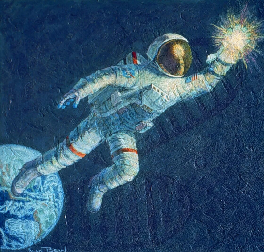 Мы летим через космос. Картины Леонова Алексея Архиповича. Картина космос.