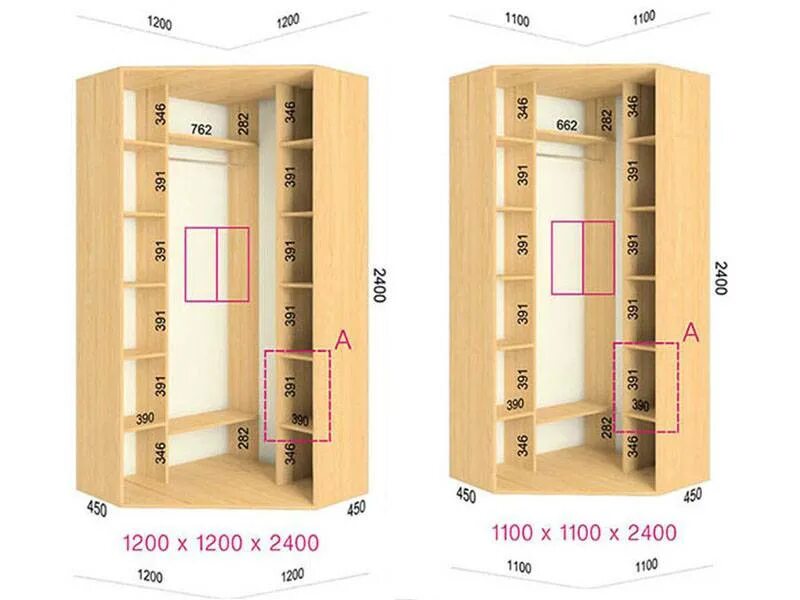 Размер углового шкафа в спальню