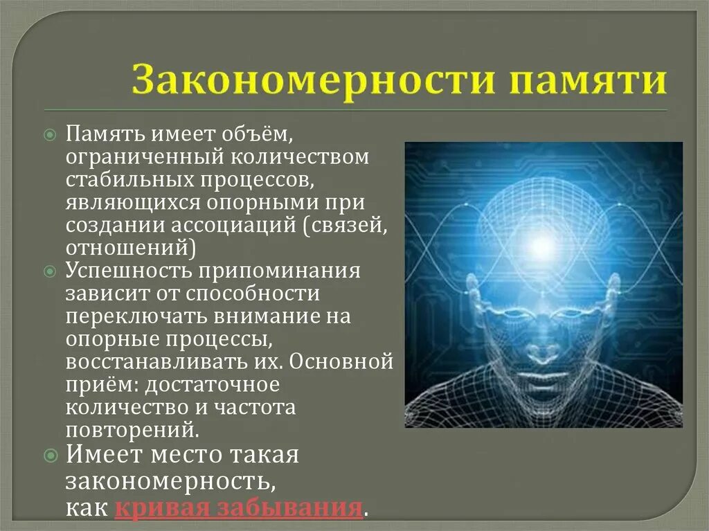 Отличительные особенности памяти человека. Закономерности памяти. Психология тема память. Закономерности человеческой памяти. Процессы памяти запоминание.