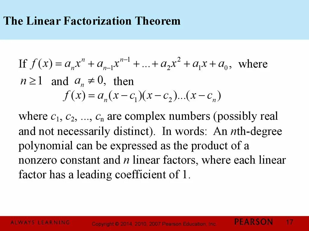 Zeros of function. Linear factors. factor theorem. zero of the function. distinct zeros.