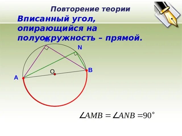 Укажите вписанные углы равные 90. Вписанный угол опирающийся на полуокружность прямой. Вписанный угол опирающийся на полуокружность. Вписанные углы опирающиеся на полуокружность прямые. Вписанный угол опирающийся на диаметр прямой доказательство.