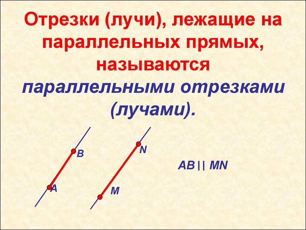 Какой отрезок называется параллельной прямой. Отрезки лучи лежащие на параллельных прямых. Параллельные лучи на прямой. Параллельность прямых отрезков лучей. Перпендикулярные прямые отрезки лучи.