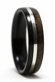 Ebony Wood Ring With Silver Inlay Деревянные Кольца, Бижутерия Из Дерева, Б...