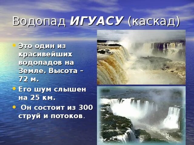 Вод на южном 5 на. Водопад Игуасу на карте. Каскад география. Строение водопадов Игуасу схема.