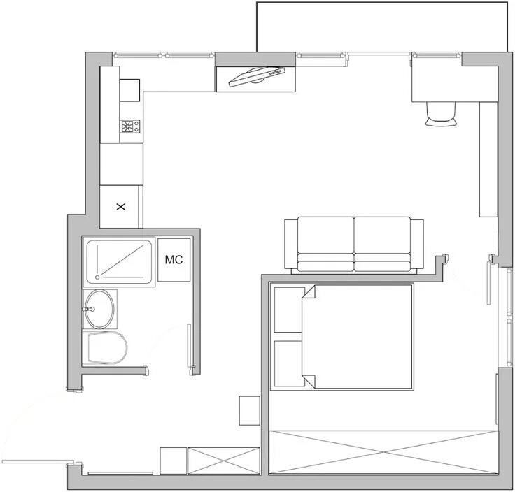3 варианта планировки однушки с эркером и узким коридором - INMYROOM