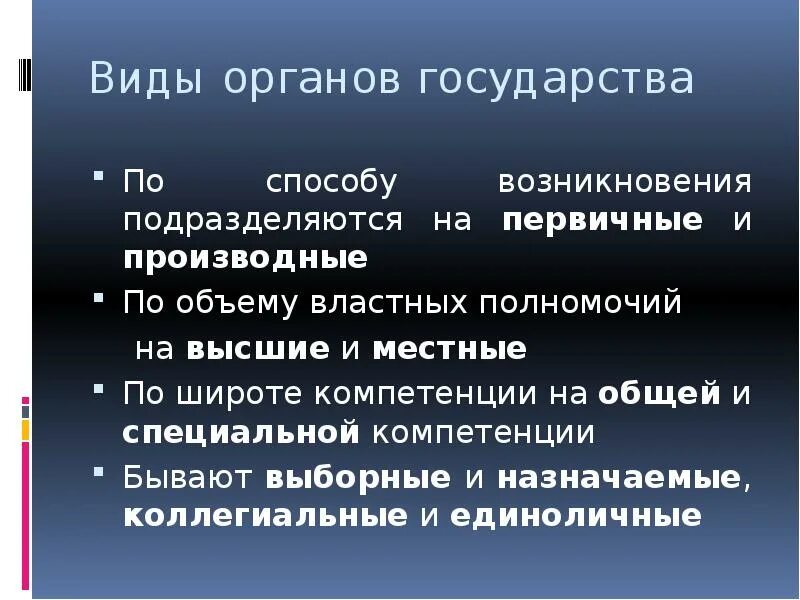 Часть страны органа. Органы государства. Виды органов государства. Производные органы государства. Первичные и производные органы.