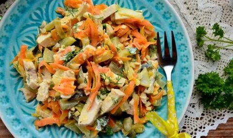 Салат обжорка с курицей пошагово