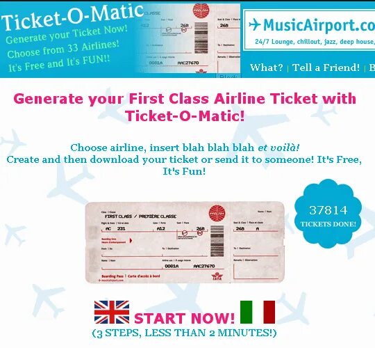 Ticket o. O'matic MUSICAIRPORT. O'matic.Music Airport. Fake ticket Generator. First class ticket.