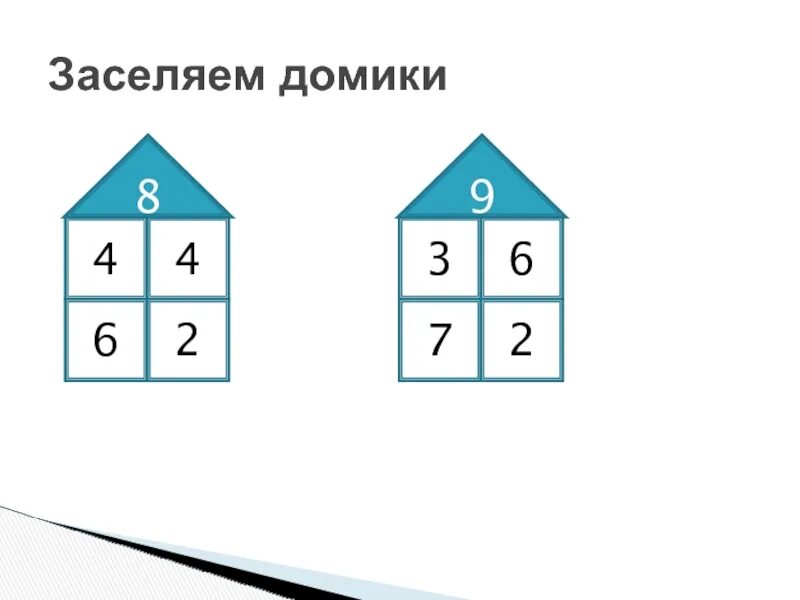 Засели домики числами 1 класс ответы. Засели числовые домики. Математика засели домики. Заселяем домики