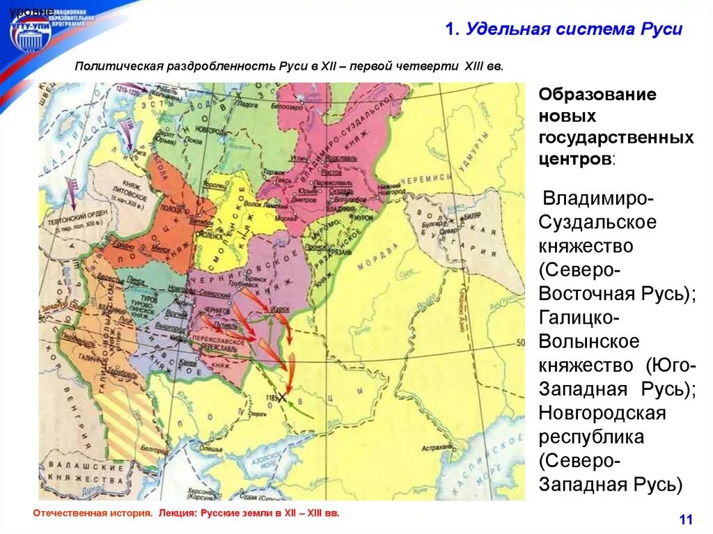 Подписать центры русских княжеств