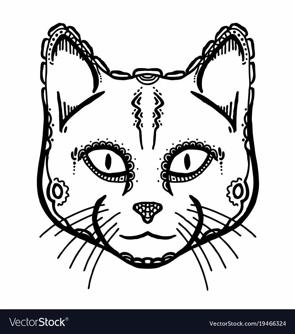 Кошачья маска рисунок. Мордочка кота для раскрашивания. Морда кошки вектор. Маска кошки раскраска.