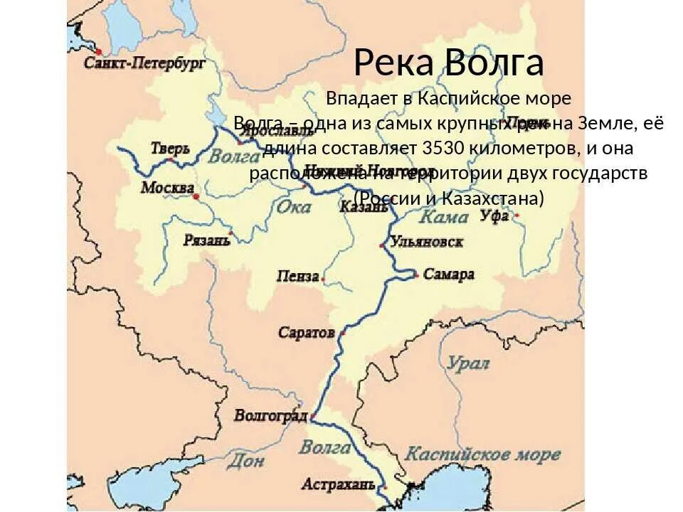 Бассейны каспийского моря реки россии. Река Ока впадает в Волгу на карте. Города расположенные на Волге на карте. Река Урал впадает в Каспийское море на карте. Река Волга впадает.