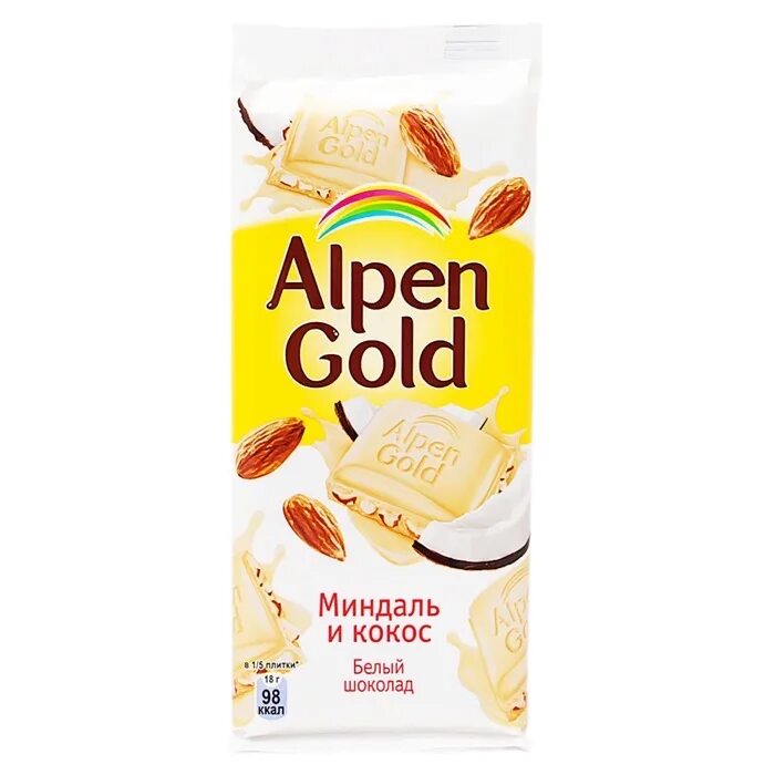 Альпен гольд белый шоколад фото Шоколад Alpen Gold белый с миндалём и кокосовой стружкой, 85г купить в интерне