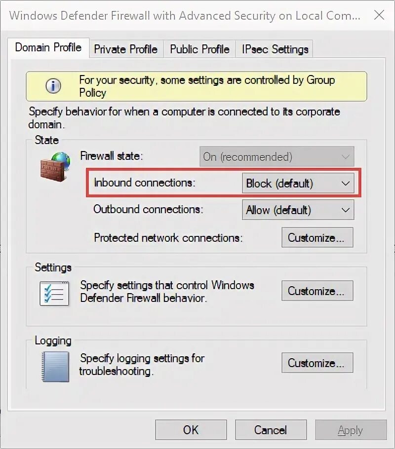 Inbound traffic blocked check firewall settings. Inbound traffic blocked check firewall settings