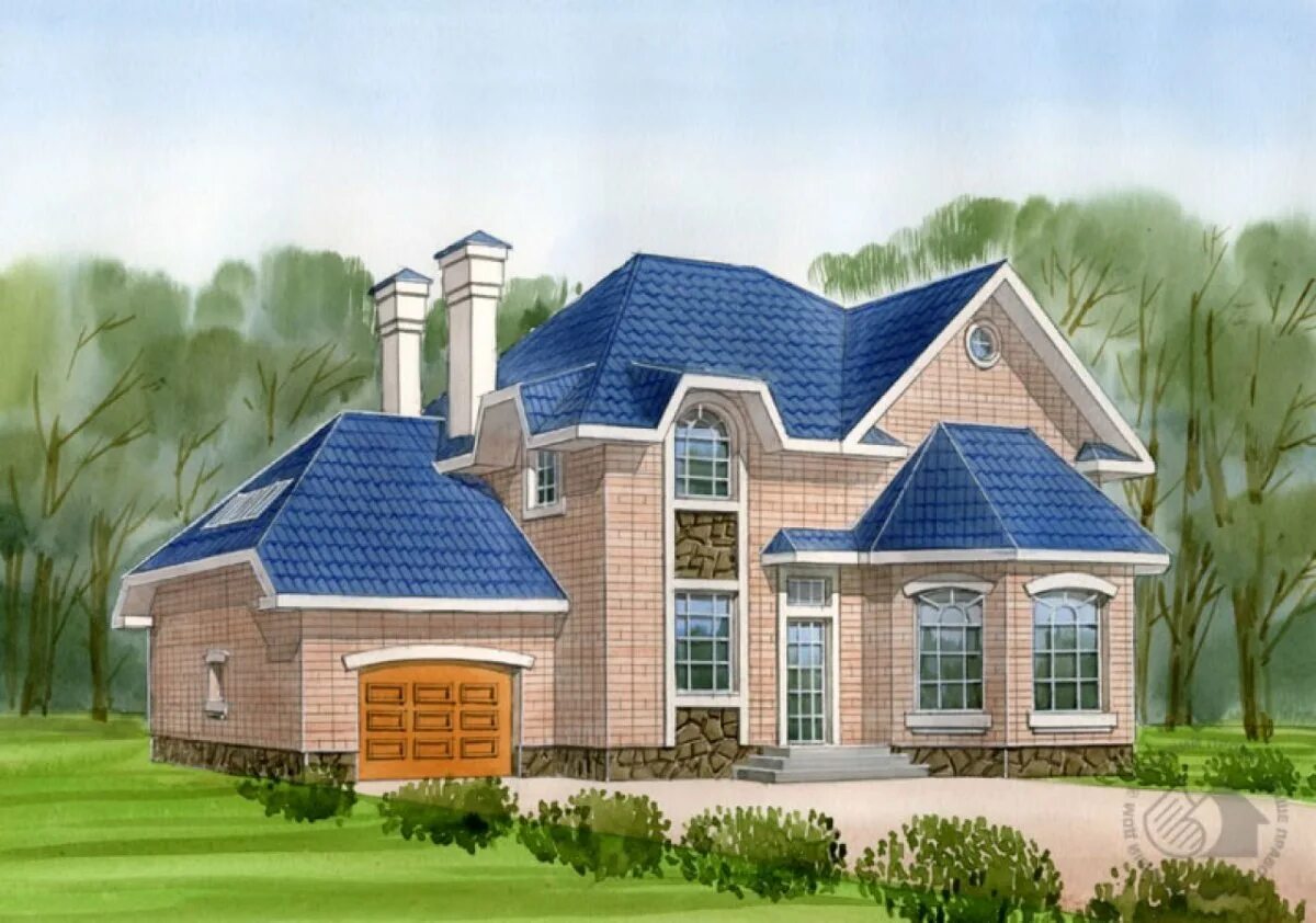 Кирпичный дом с синей крышей. Дом с голубой крышей. Домик с синей крышей. Коттедж с голубой крышей. Дом с синей крышей обшитый сайдингом.