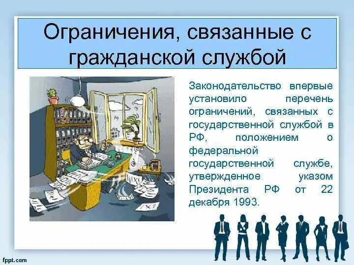 Запреты установленные для служащего. Ограничения, связанные с гражданской и муниципальной службой. Ограничения на госслужбе. Ограничения на государственной службе. Запреты связанные с госслужбой.