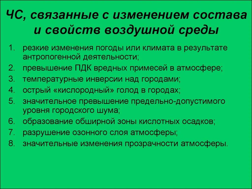 Изменение свойств воздушной среды. ЧС, связанные с изменением состава и свойств воздушной среды. ЧС С изменениям воздушной среды. Изменения свойств воздушной среды кратко.