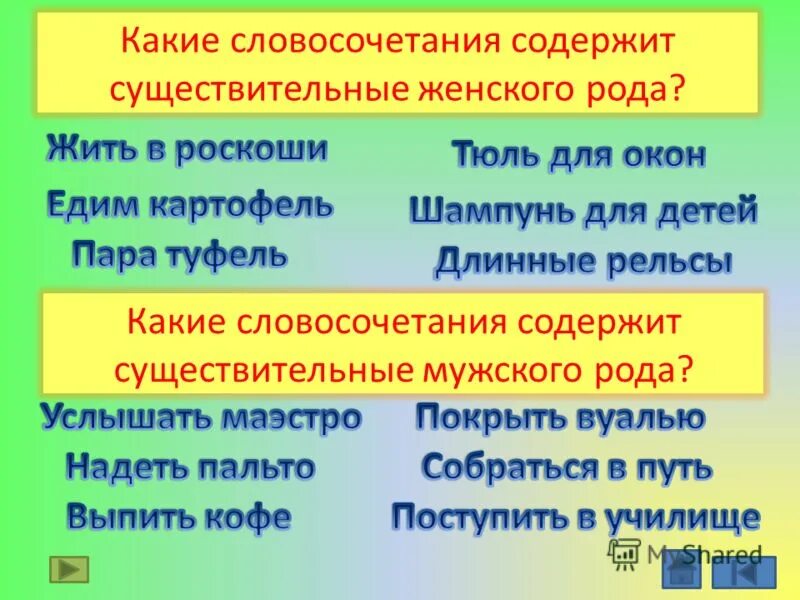 Ему какое существительное заменяет. Существительные словосочетания. Словосочетания женского рода. Словосочетания женского и мужского рода. Словосочетание существительное+существительное.