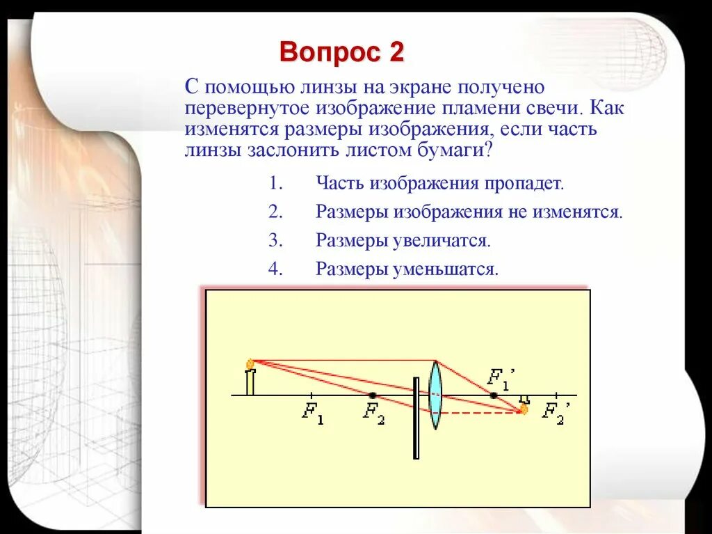 На экране и линзе была. Изображения с помощью линз. Действительное изображение на экране. Закрыть половину линзы изображение. Линза и экран физика.