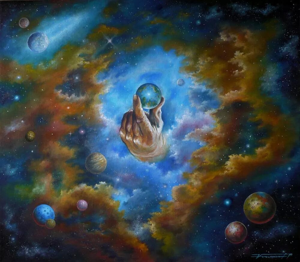 Вселенная на ладони. Вселенная энергия. Энергетическая живопись. Бог космоса. Гармония вселенной.