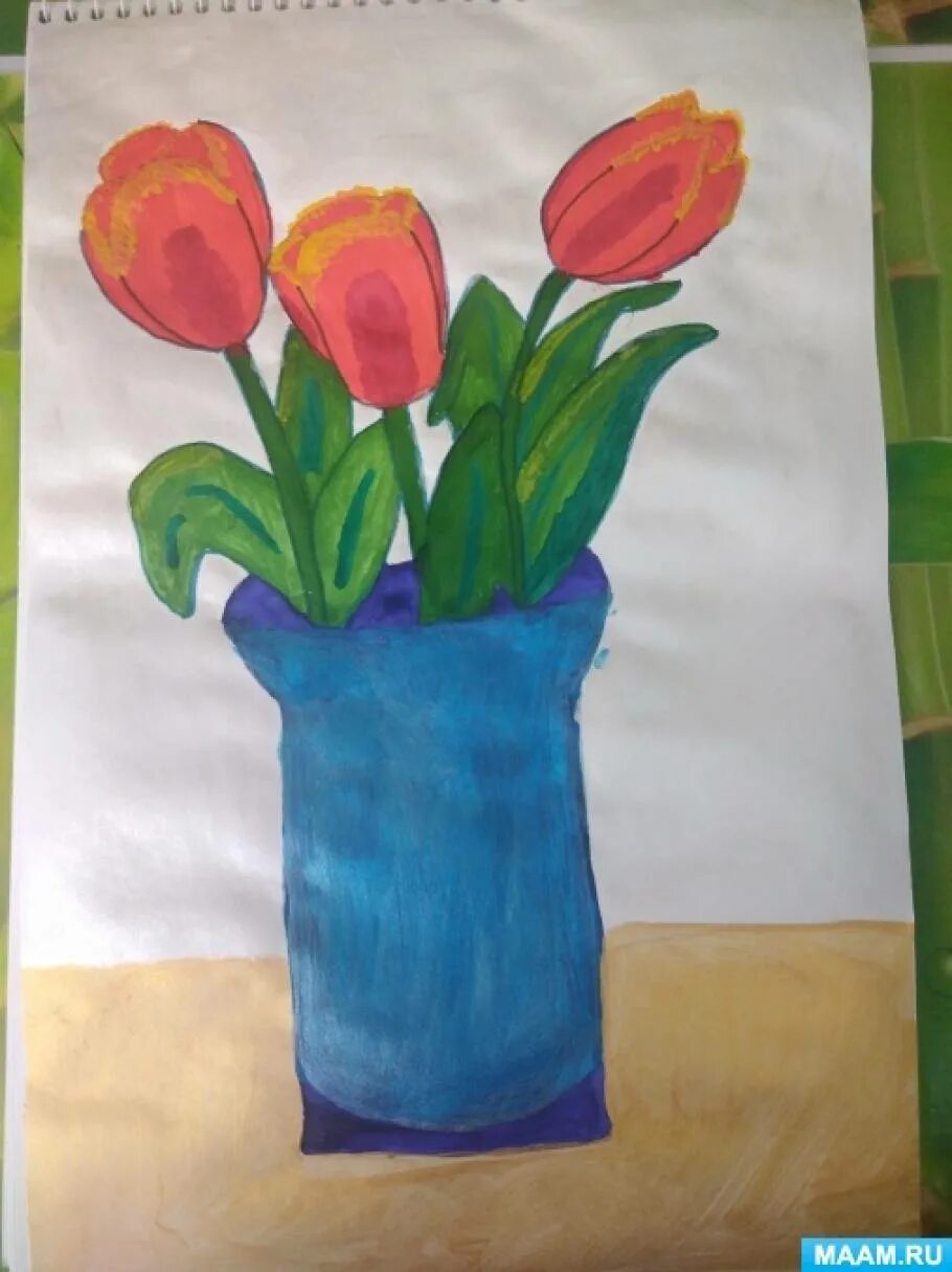 Рисование тюльпанов с детьми. Рисование тюльпаны в вазе. Рисование тюльпаны в подготовительной группе. Рисование тюльпаны в старшей группе