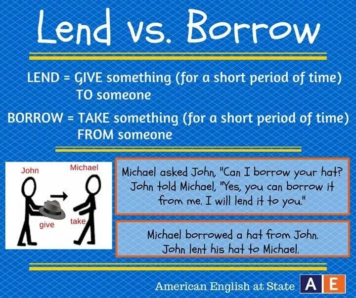 You always to borrow money. Lend borrow. borrow vs lend. различие между borrow и lend. borrow lend rent разница в употреблении.